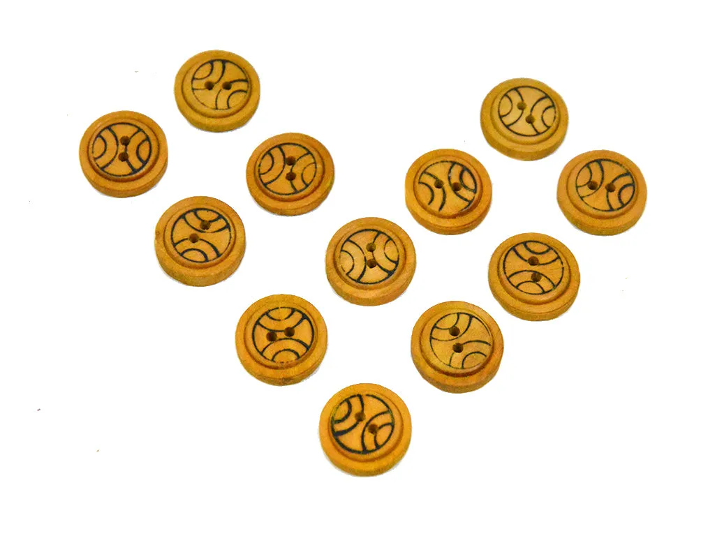 Mustard Designer Geometric Printed 2 Hole Wooden Buttons - 32L